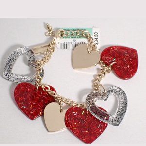 Valentines Day Heart Bracelet Glitter Resin Charm Bracelet NWT